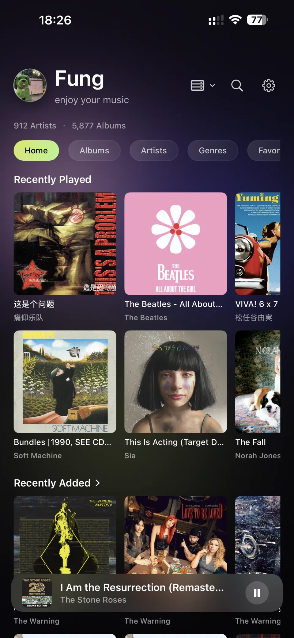 SirenX 连接音乐服务器后的首页浏览界面